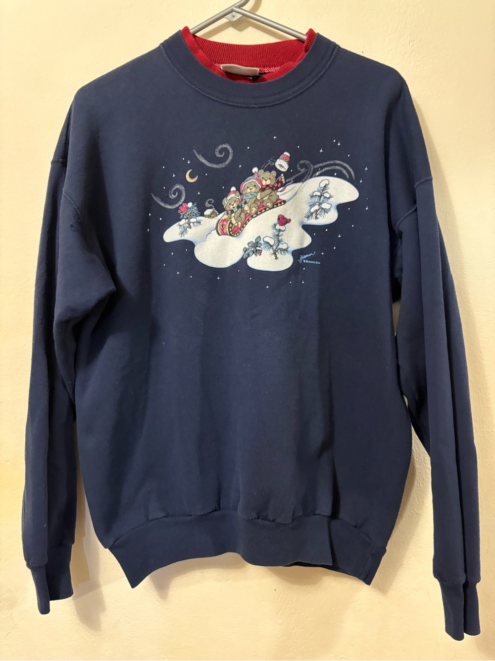 Women’s Vintage Grandmacore Morning Sun Christmas Sweater navy bears size XL